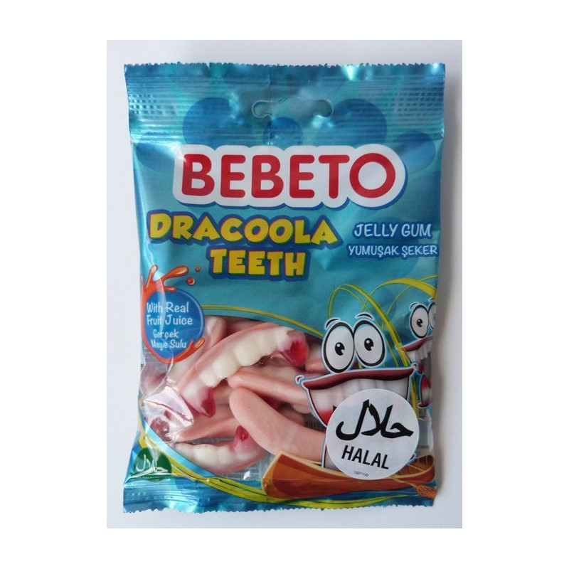 Bonbons Dracoola Teeth - Fabriqué avec du Vrai Jus de Fruit - Bebeto - Halal - Sachet 80gr Bonbons Dracoola Teeth - Fabriqué avec du Vrai Jus de Fruit - Bebeto - Halal - Sachet 80gr