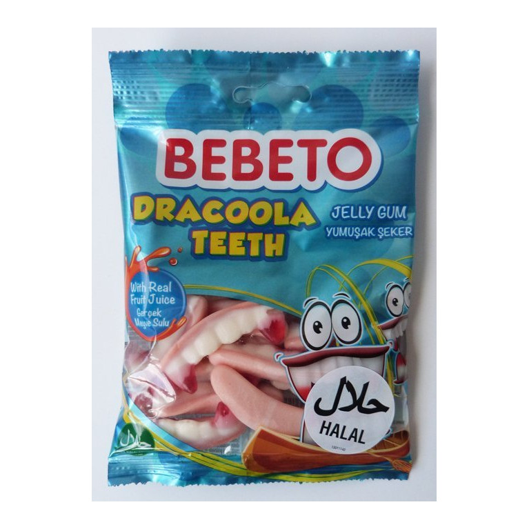 Bonbons Dracoola Teeth - Fabriqué avec du Vrai Jus de Fruit - Bebeto - Halal - Sachet 80gr