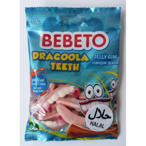 Bonbons Dracoola Teeth - Fabriqué avec du Vrai Jus de Fruit - Bebeto - Halal - Sachet 80gr