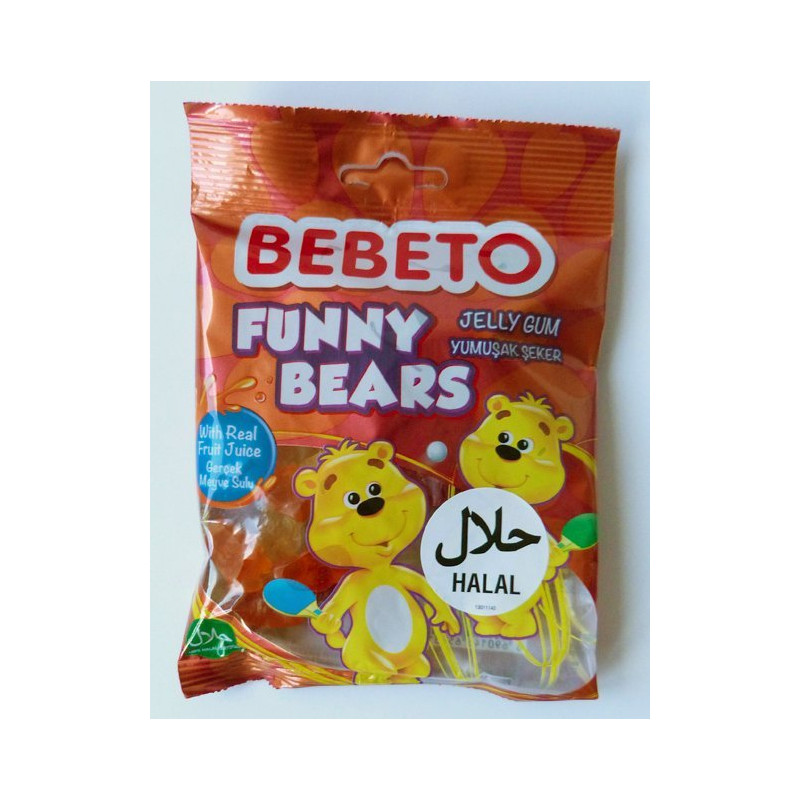 Bonbons Funny Bears - Fabriqué avec du Vrai Jus de Fruit - Bebeto - Halal - Sachet 80gr Bonbons Funny Bears - Fabriqué avec du Vrai Jus de Fruit - Bebeto - Halal - Sachet 80gr