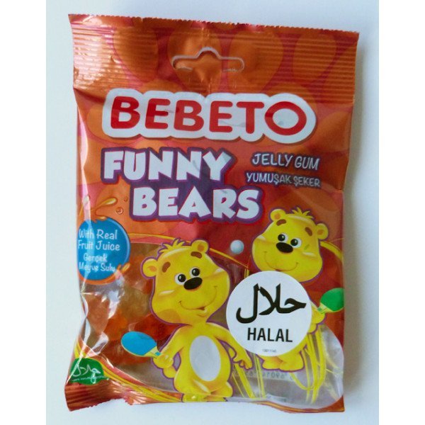 Bonbons Funny Bears - Fabriqué avec du Vrai Jus de Fruit - Bebeto - Halal - Sachet 80gr