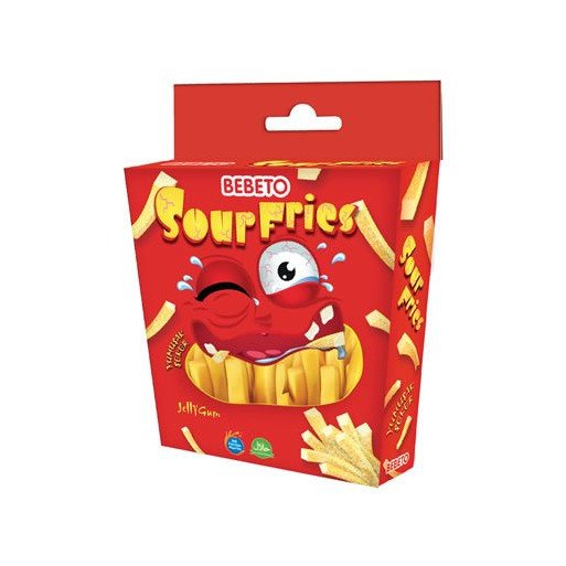 Bonbons SourFries - Frites Acides - Fabriqué avec du Vrai Jus de Fruit - Bebeto - Halal - Sachet 60gr