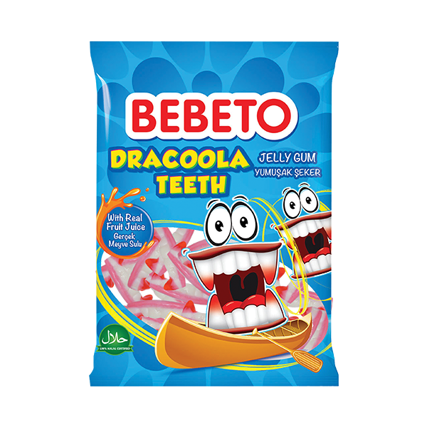 Bonbons Dracoola Teeth - Fabriqué avec du Vrai Jus de Fruit - Bebeto - Halal - Sachet 80gr
