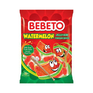 Bonbons Watermelon - Goût Pastèque - Fabriqué avec du Vrai Jus de Fruit - Bebeto - Halal - Sachet 80gr