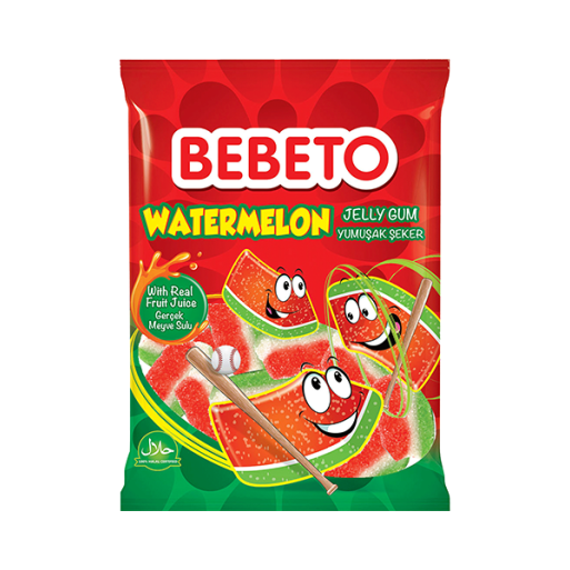 Bonbons Watermelon - Goût Pastèque - Fabriqué avec du Vrai Jus de Fruit - Bebeto - Halal - Sachet 80gr