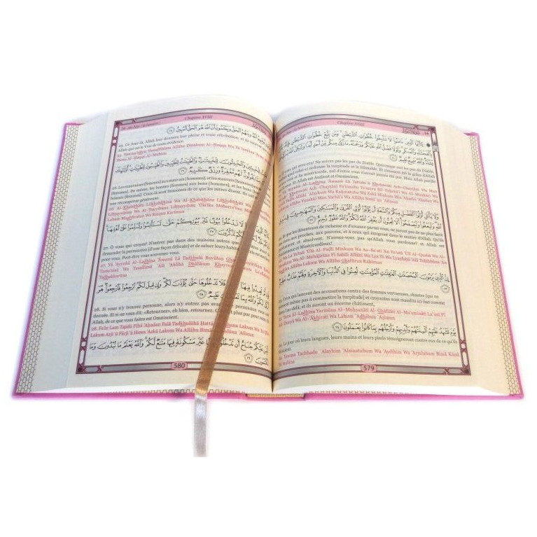 Le Saint Coran - Arabe / Français / Phonétique - Edition De Luxe - Couverture En Daim Couleur Rose - 4854