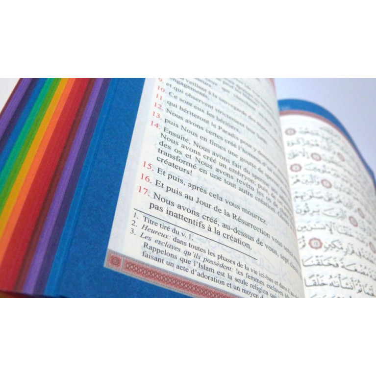 Le Noble Coran Avec Pages En Couleur Arc-En-Ciel, Rainbow - Bilingue Français-Arabe - Couverture Daim De Couleur Mauve - 4707