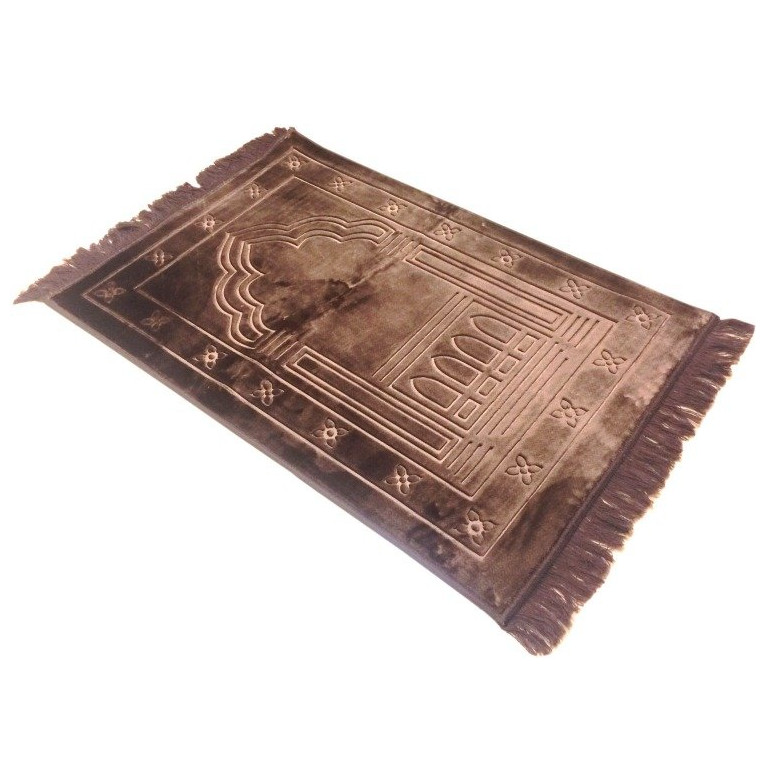 Grand Tapis de Prière - Marron - Motif Mirhab - Molletonné, Épais et Trés Doux - Confortable et Anti-Dérapant