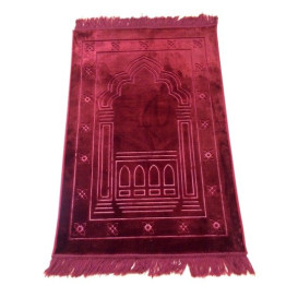 Grand Tapis de Prière - Bordeau - Motif Mirhab - Molletonné, Épais et Trés Doux - Confortable et Anti-Dérapant
