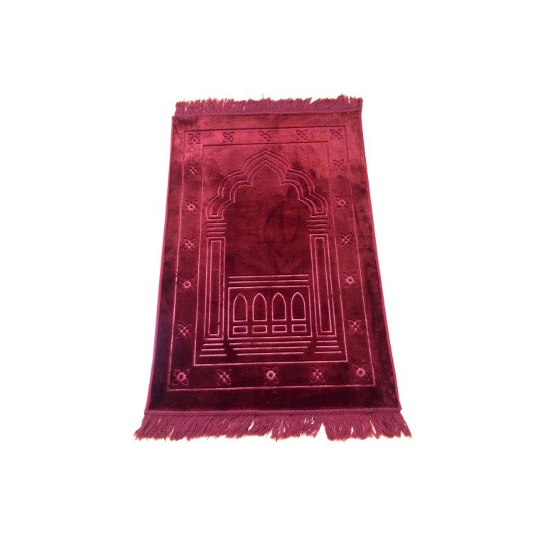 Grand Tapis de Prière - Bordeau - Motif Mirhab - Molletonné, Épais et Trés Doux - Confortable et Anti-Dérapant