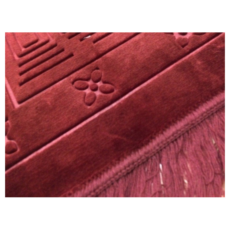 Grand Tapis de Prière - Bordeau - Motif Mirhab - Molletonné, Épais et Trés Doux - Confortable et Anti-Dérapant
