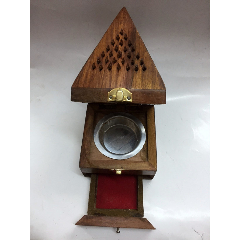 Bruleur avec Charbon Moyen - Forme de Pyramide - Encensoir en Bois - 10 x 19 cm - 5881