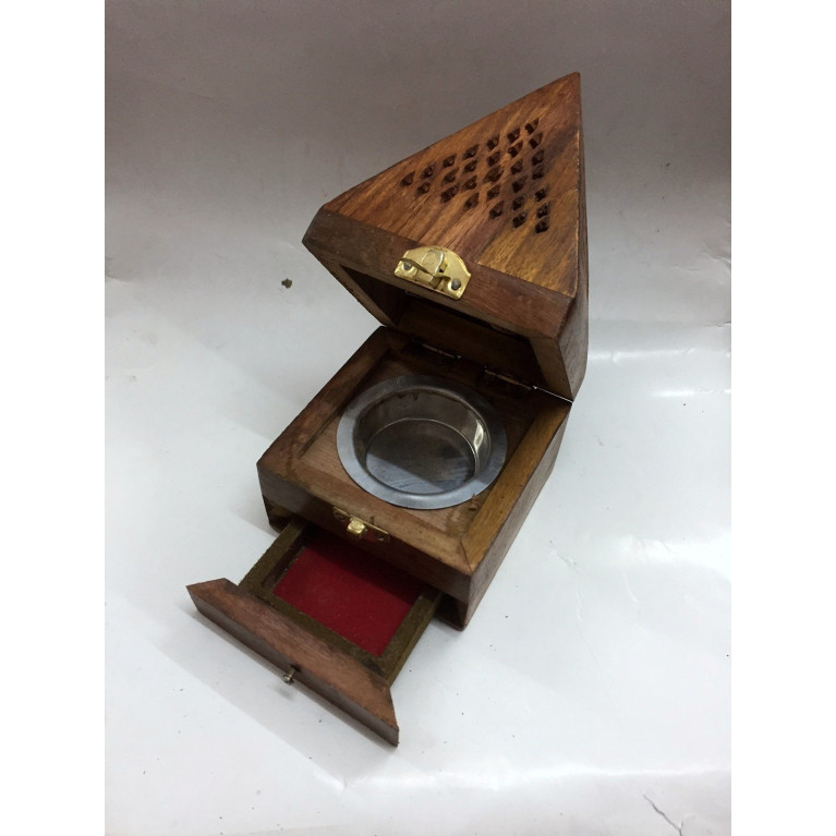 Bruleur avec Charbon Moyen - Forme de Pyramide - Encensoir en Bois - 10 x 19 cm - 5881