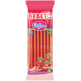 Bonbons Candy Stiks Fraise - Végétarien - Fabriqué avec du Vrai Jus de Fruit - Bebeto - Halal - Sachet 180gr