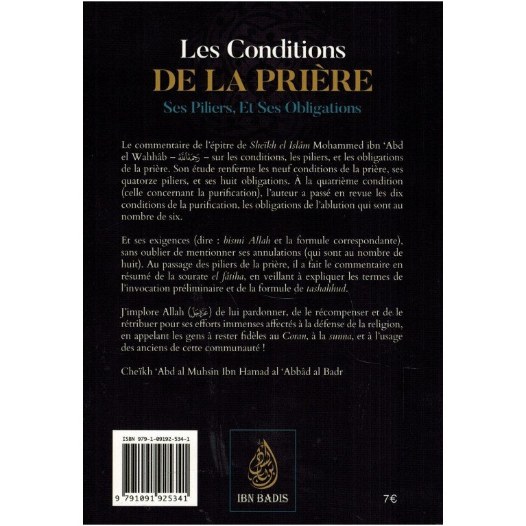 Les Conditions de la Prière ses Piliers, et ses Obligations - Muhammad Ibn Abd Al-Wahhâb - Edition Ibn Badis