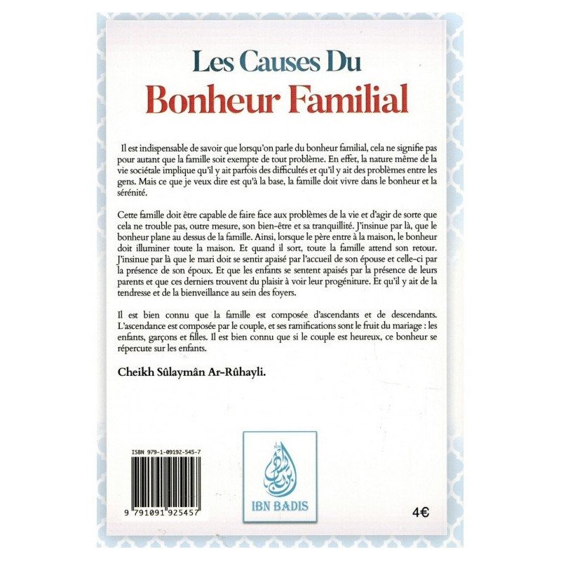 Les Causes du Bonheur Familial - Shaykh Ar-Rûhayli - Edition Ibn Badis