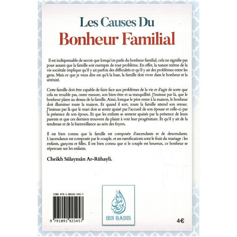 Les Causes du Bonheur Familial - Shaykh Ar-Rûhayli - Edition Ibn Badis