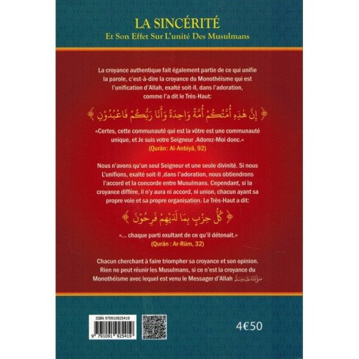 La Sincérité et son Effet sur l'Unité des Musulmans - Shaykh Al-Fawzân - Edition Ibn Badis