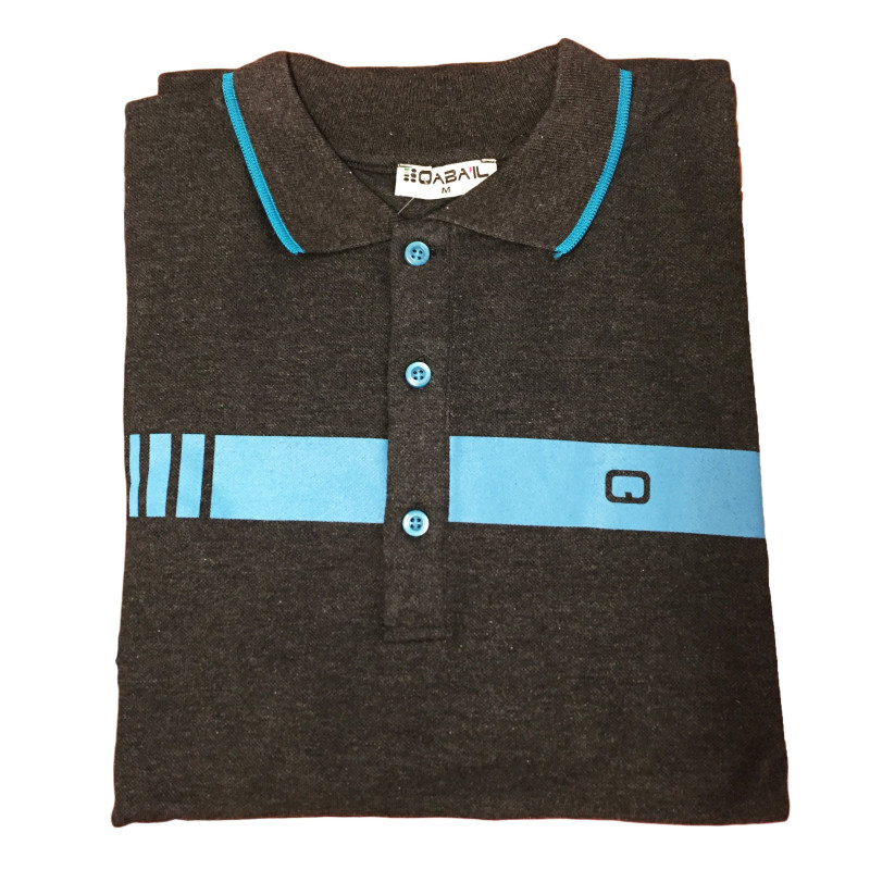 Polo Manches Courtes - 1 Bande Trendy - Gris Anthracite - Qaba'il - 18 