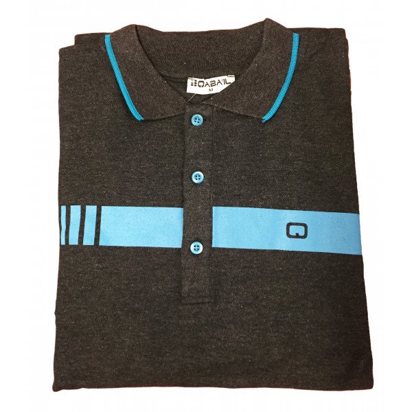 Polo Manches Courtes - 1 Bande Trendy - Gris Anthracite - Qaba'il - 18 