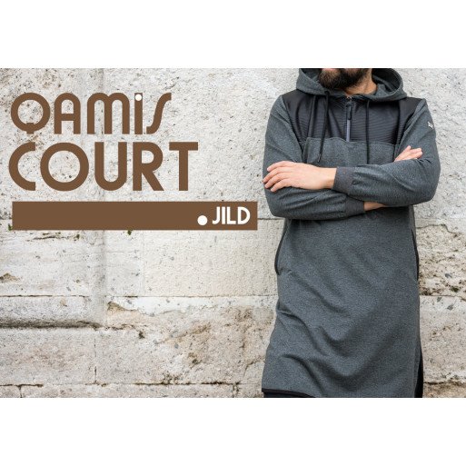 Qamis Jild court Anthracite manches longues Qaba il - 2057
