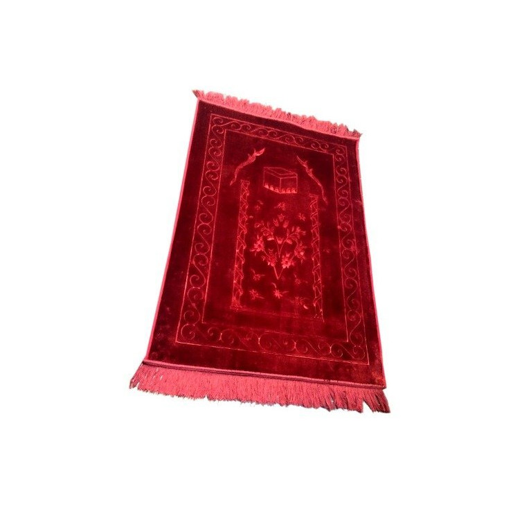 Grand Tapis de Prière - Bordeau - Motif Mekka - Molletonné, Épais et Trés Doux - Confortable et Anti-Dérapant