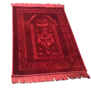Grand Tapis de Prière - Bordeau - Motif Mekka - Molletonné, Épais et Trés Doux - Confortable et Anti-Dérapant