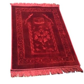 Grand Tapis de Prière - Bordeau - Motif Mekka - Molletonné, Épais et Trés Doux - Confortable et Anti-Dérapant