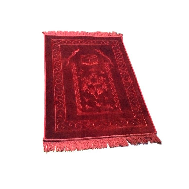 Grand Tapis de Prière - Bordeau - Motif Mekka - Molletonné, Épais et Trés Doux - Confortable et Anti-Dérapant
