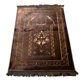 Grand Tapis de Prière - Marron - Motif Mekka - Molletonné, Épais et Trés Doux - Confortable et Anti-Dérapant