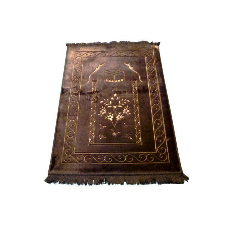 Grand Tapis de Prière - Marron - Motif Mekka - Molletonné, Épais et Trés Doux - Confortable et Anti-Dérapant