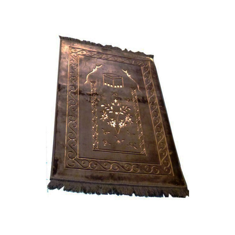Grand Tapis de Prière - Marron - Motif Mekka - Molletonné, Épais et Trés Doux - Confortable et Anti-Dérapant