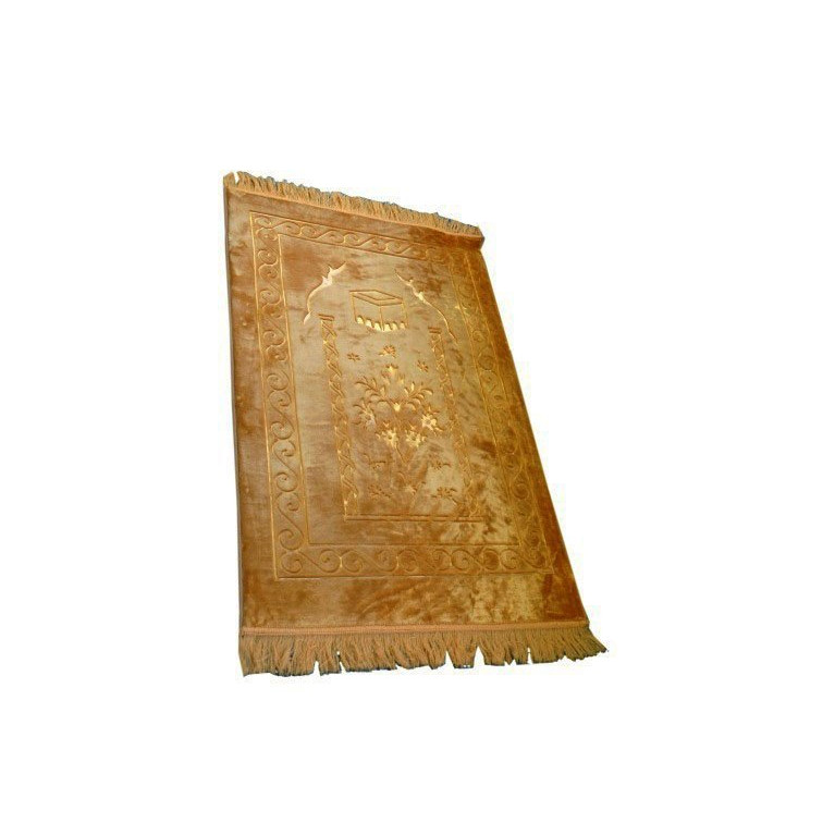 Grand Tapis de Prière - Jaune - Motif Mekka - Molletonné, Épais et Trés Doux - Confortable et Anti-Dérapant