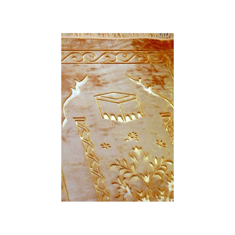 Grand Tapis de Prière - Jaune - Motif Mekka - Molletonné, Épais et Trés Doux - Confortable et Anti-Dérapant