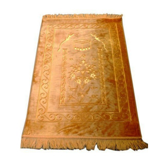 Grand Tapis de Prière - Jaune - Motif Mekka - Molletonné, Épais et Trés Doux - Confortable et Anti-Dérapant