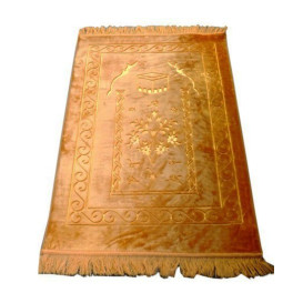 Grand Tapis de Prière - Jaune - Motif Mekka - Molletonné, Épais et Trés Doux - Confortable et Anti-Dérapant