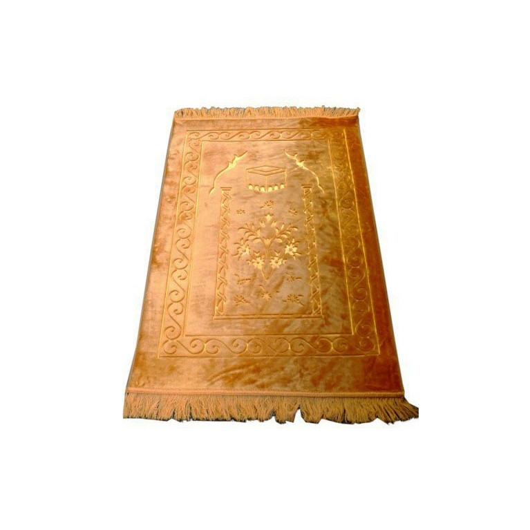Grand Tapis de Prière - Jaune - Motif Mekka - Molletonné, Épais et Trés Doux - Confortable et Anti-Dérapant