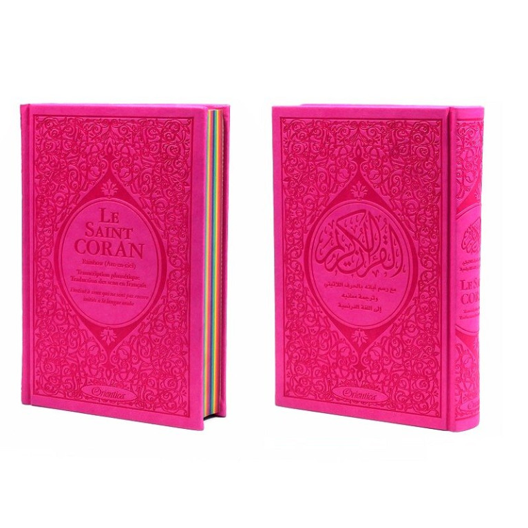 Le Saint Coran Arc en Ciel - Arabe / Français / Phonétique - Edition De Luxe - Couverture En Daim Couleur Rose