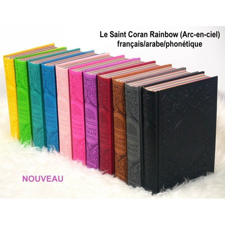 Le Saint Coran Arc en Ciel - Arabe / Français / Phonétique - Edition De Luxe - Couverture En Daim Couleur Noir