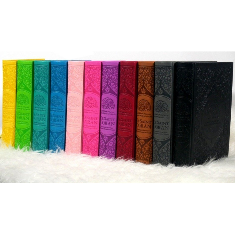 Le Saint Coran Arc en Ciel - Arabe / Français / Phonétique - Edition De Luxe - Couverture En Daim Couleur Noir
