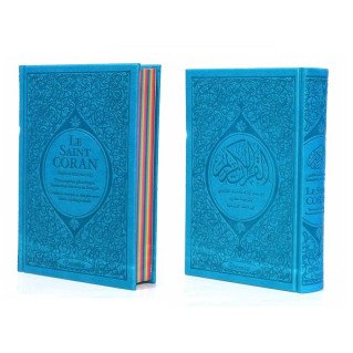 Le Saint Coran Arc en Ciel - Arabe / Français / Phonétique - Edition De Luxe - Couverture En Daim Couleur Bleu
