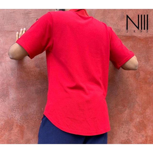 Ensemble Iceberg Coton Piqué 100% Coton - Polo Rouge et Saroual Bleu Nuit - T-Shirt Oversize et Saroual Djazairi - Na3im