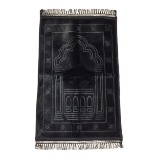 Grand Tapis de Prière - Noir - Motif Mirhab - Molletonné, Épais et Trés Doux - Confortable et Anti-Dérapant