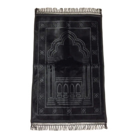 Grand Tapis de Prière - Noir - Motif Mirhab - Molletonné, Épais et Trés Doux - Confortable et Anti-Dérapant