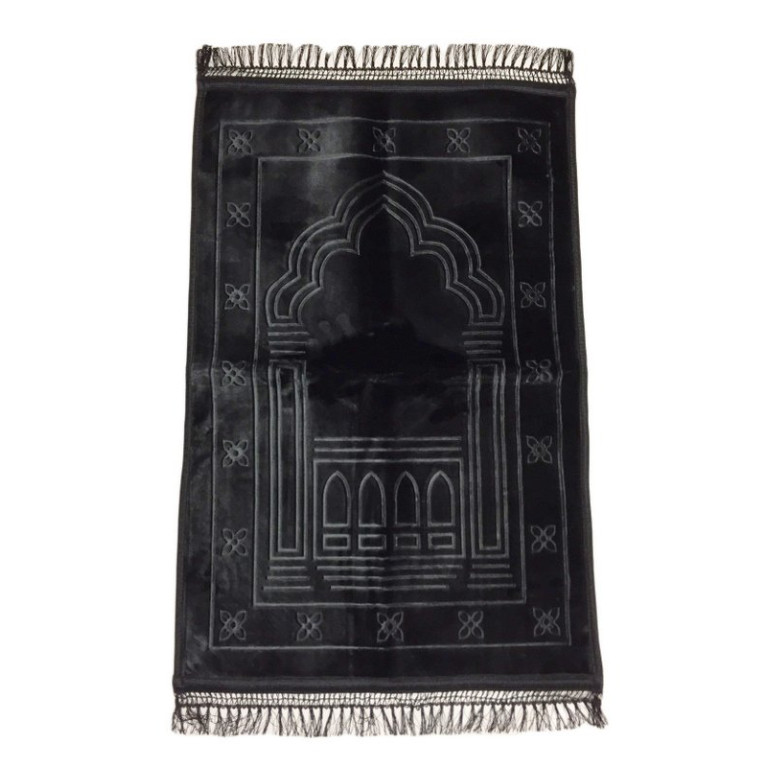 Grand Tapis de Prière - Noir - Motif Mirhab - Molletonné, Épais et Trés Doux - Confortable et Anti-Dérapant