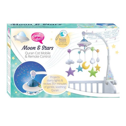 Moon & Stars - Mobile Bébé + Télécommande, Projection Lumière - 35 minutes Récitation Apaisante du Coran