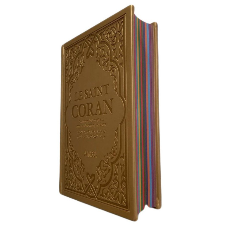 Le Saint Coran Doré - Couverture Daim - Pages Arc-En-Ciel - Français-Arabe-Phonétique - Maison Ennour