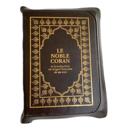 Le Noble Coran Marron Zipper - Français /Arabe - FORMAT POCHE 13 x 19 cm