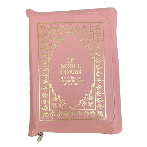 Le Noble Coran Rose Pâle Zipper - Français /Arabe - FORMAT POCHE 13 x 19 cm