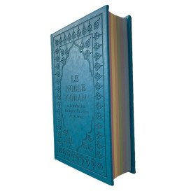 Le Saint Coran Bleu Turquoise - Couverture Daim - Pages Arc-En-Ciel - Français-Arabe - Sana